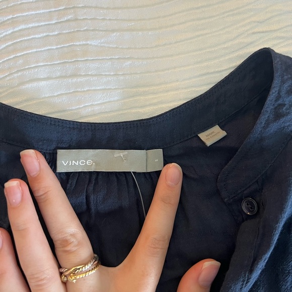 Vince navy half button up blouse top size S - Picture 3 of 4